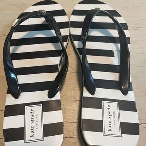Kate Spade black and white striped flip flops